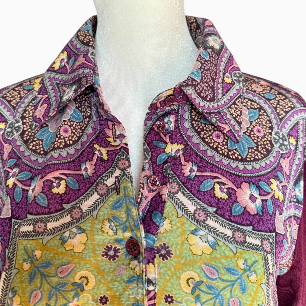 Etro‎ Vintage Look Purple & Green Wool Paisley Floral Top Sz M - Picture 2 of 10